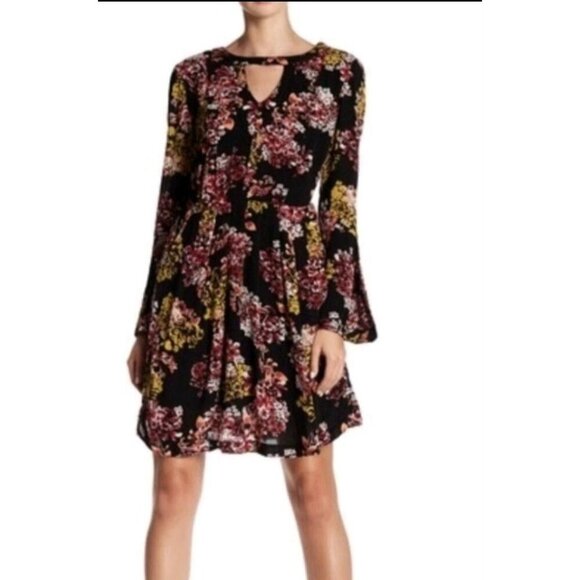 Nina Leonard Boho Midi Floral Keyhole Neckline & Tiered Skirt Sundress-L - Picture 1 of 10